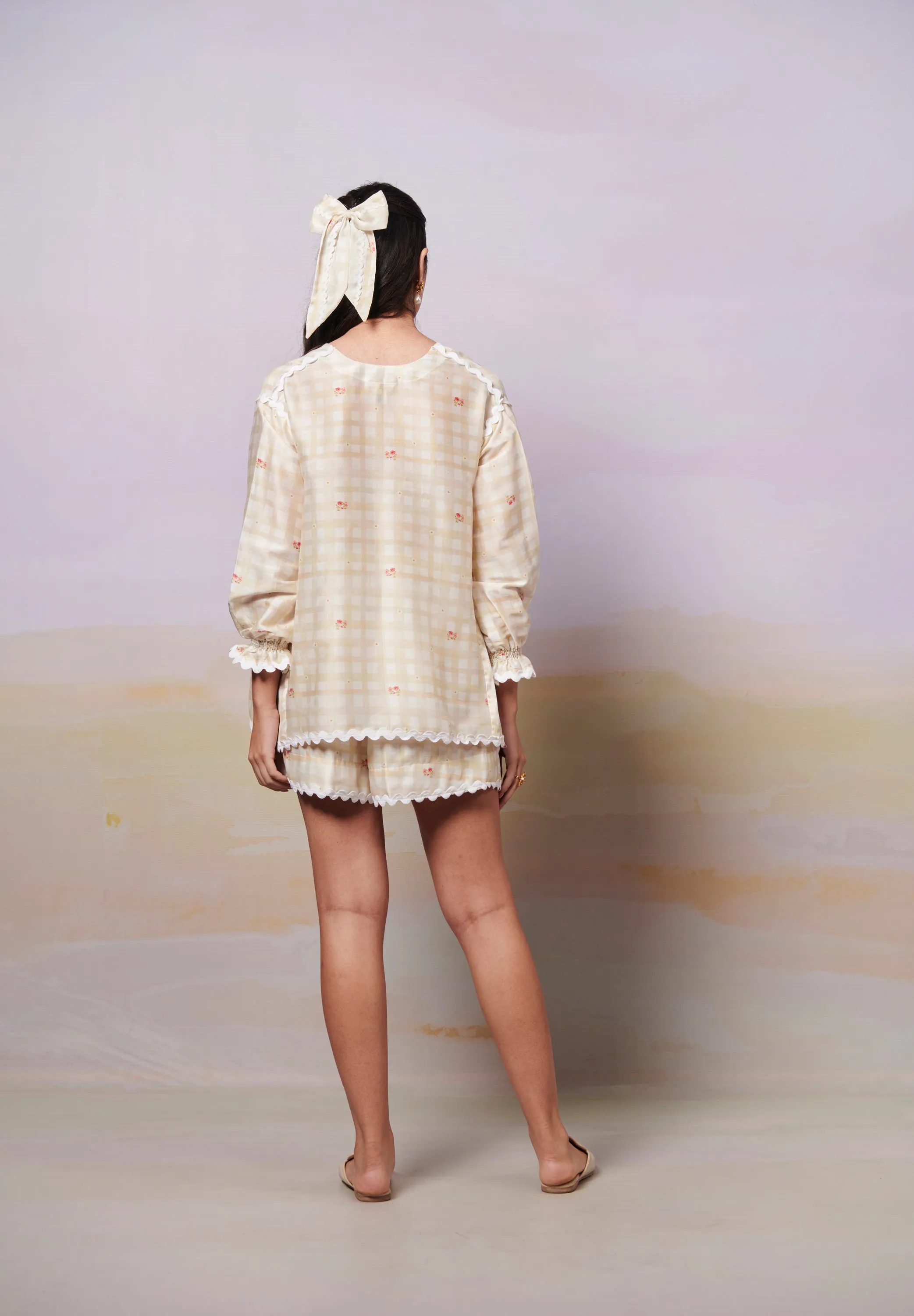 After Glow Rosette Shirt Top and Shorts Co-Ord set