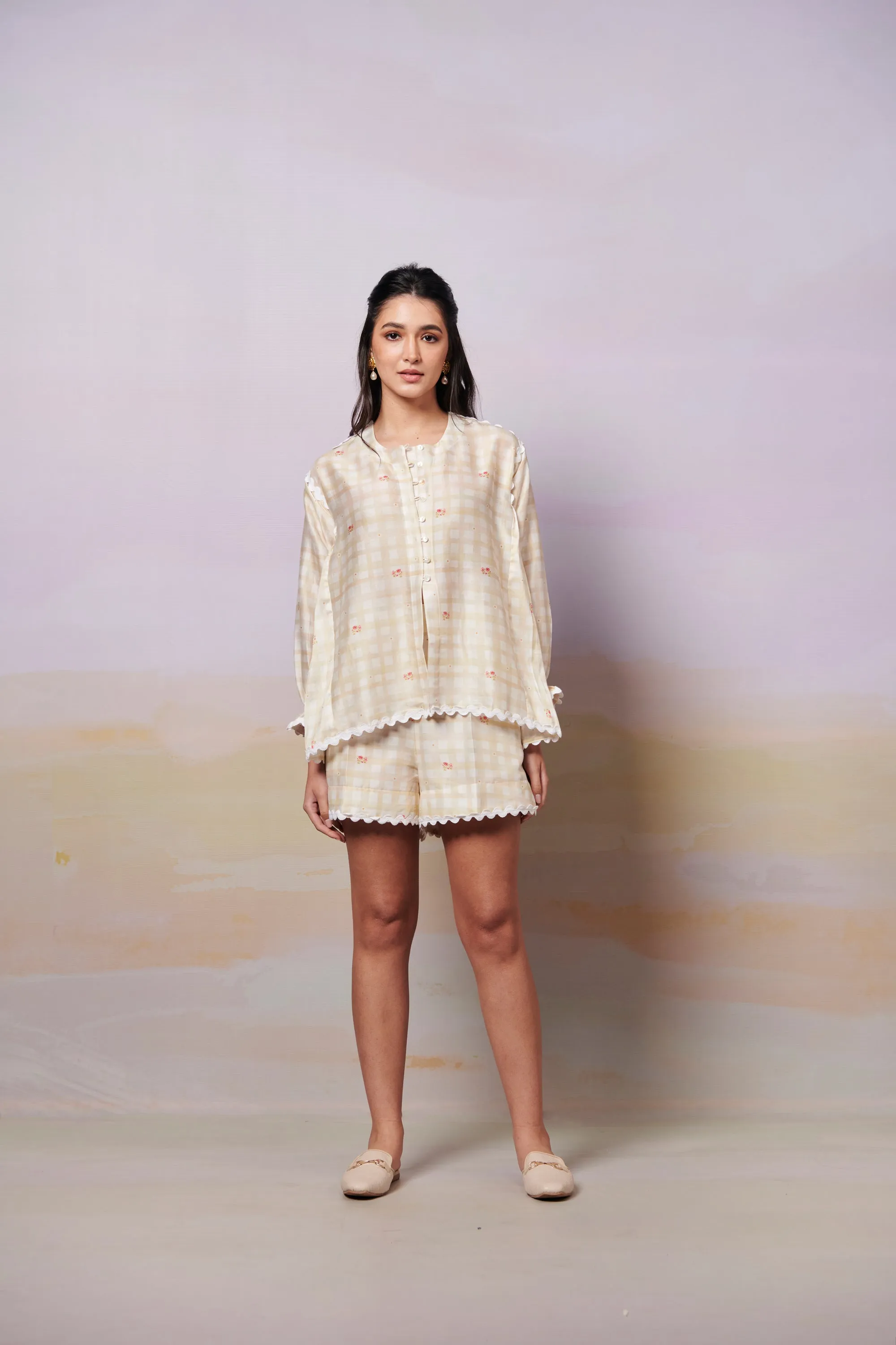 After Glow Rosette Shirt Top and Shorts Co-Ord set