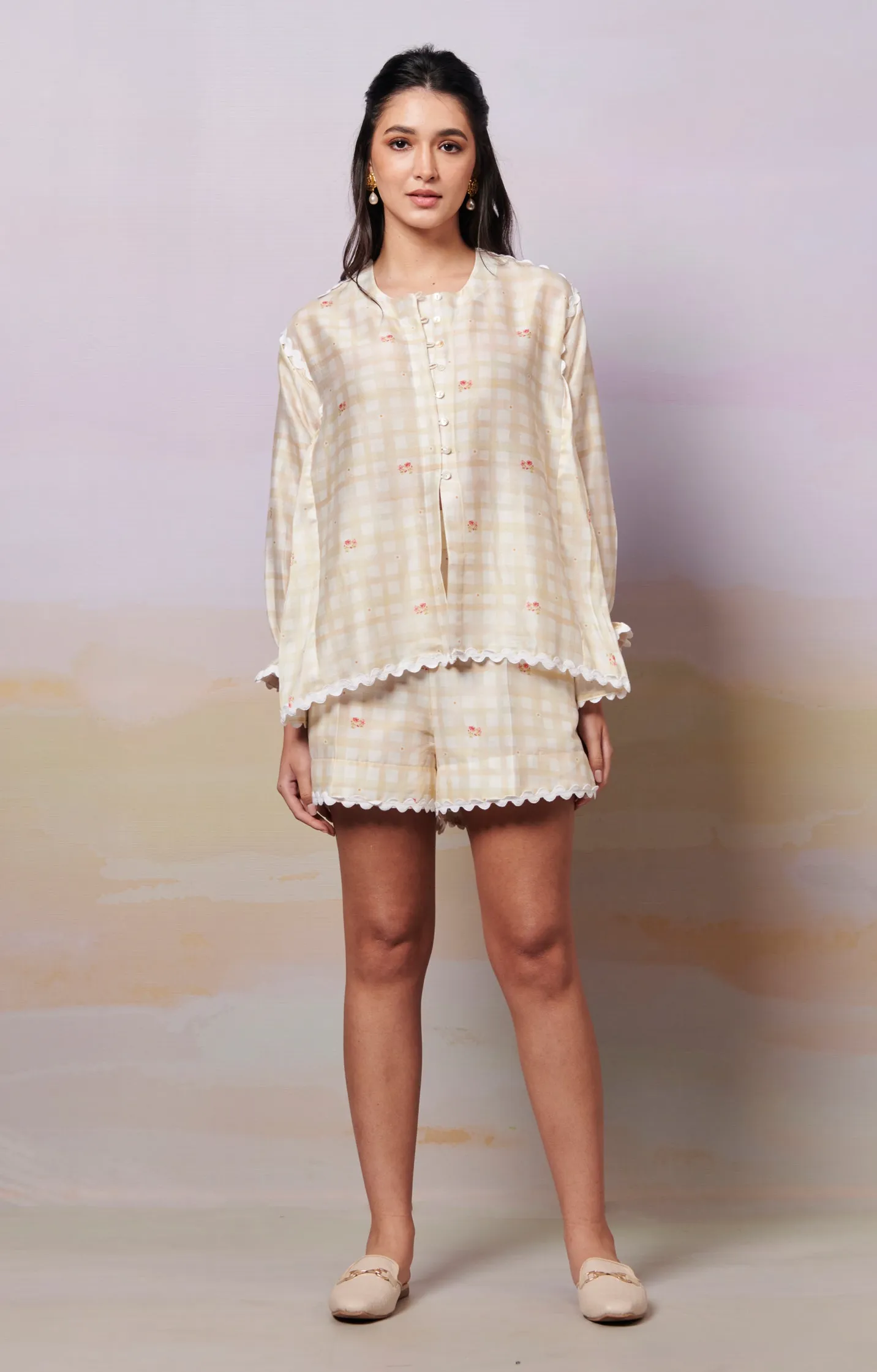 After Glow Rosette Shirt Top and Shorts Co-Ord set