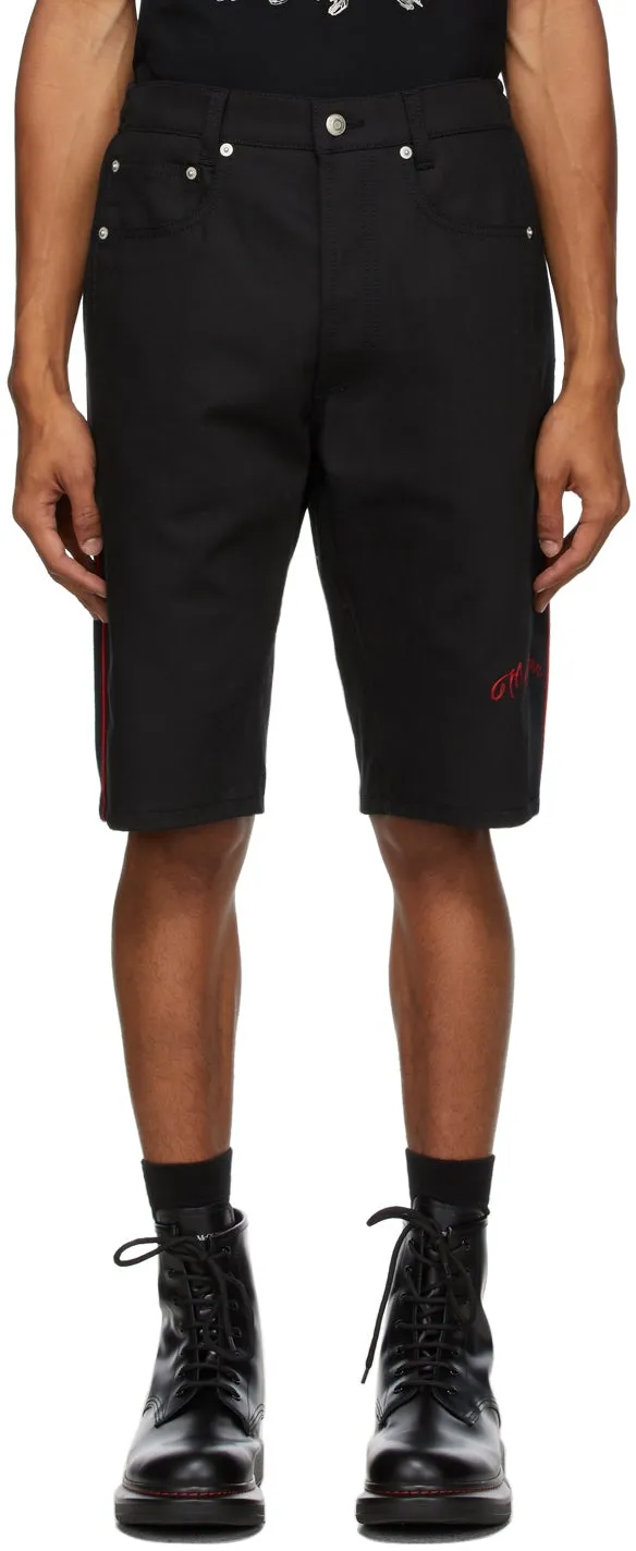 Alexander McQueen Black Organic Stretch Denim Logo Shorts