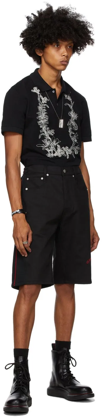 Alexander McQueen Black Organic Stretch Denim Logo Shorts