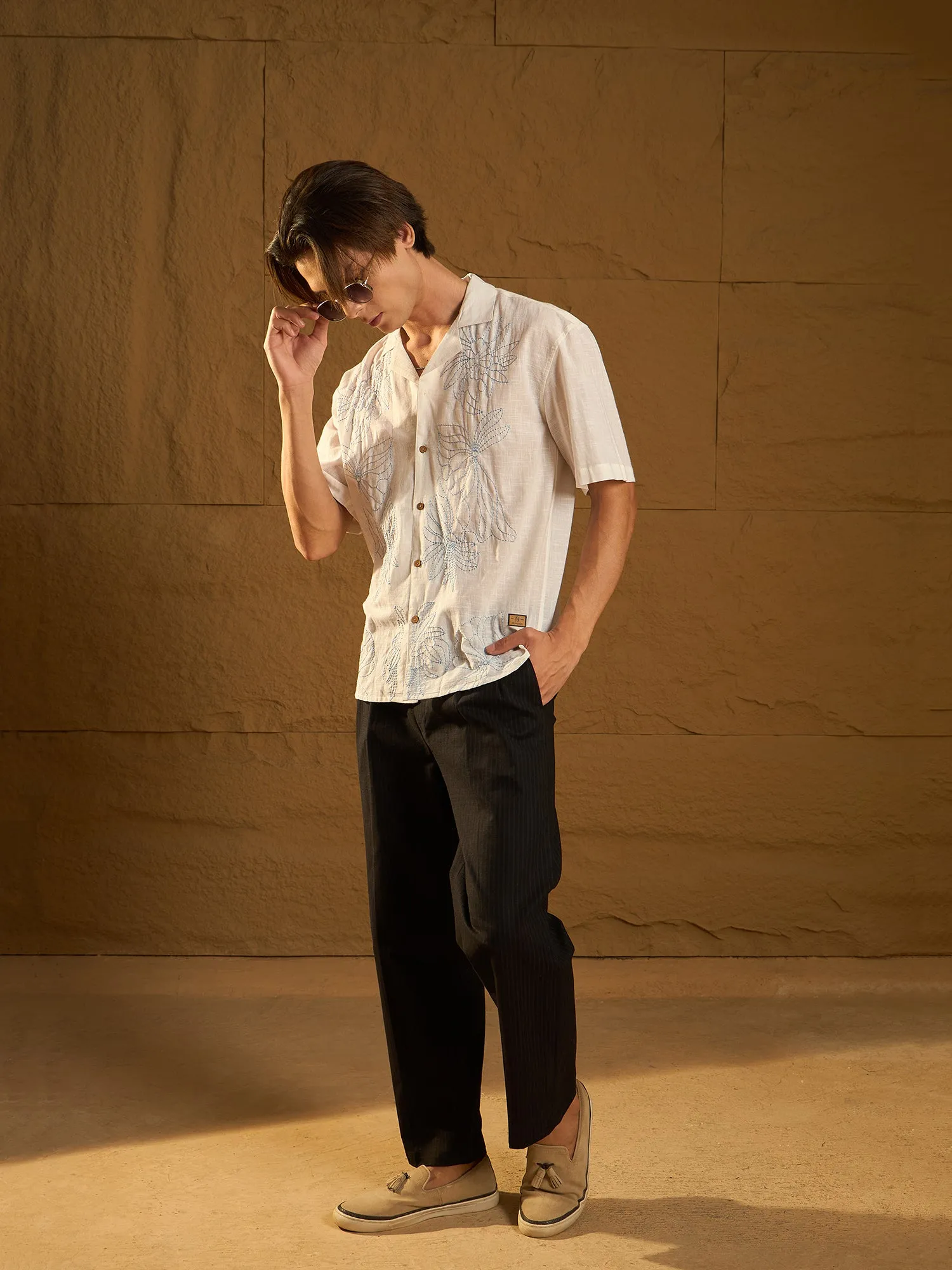 Black: Stripe Korean Baggy Fit Trouser