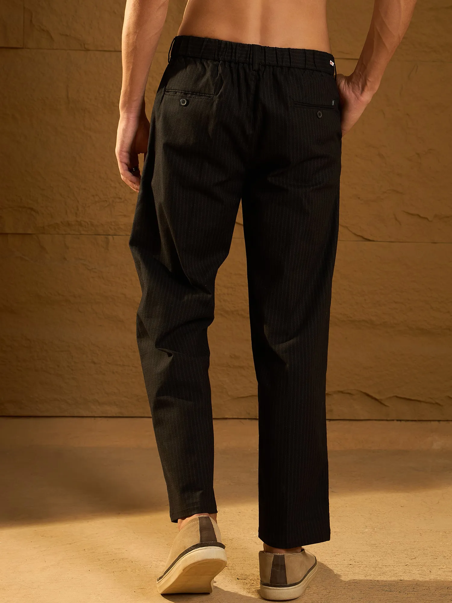 Black: Stripe Korean Baggy Fit Trouser