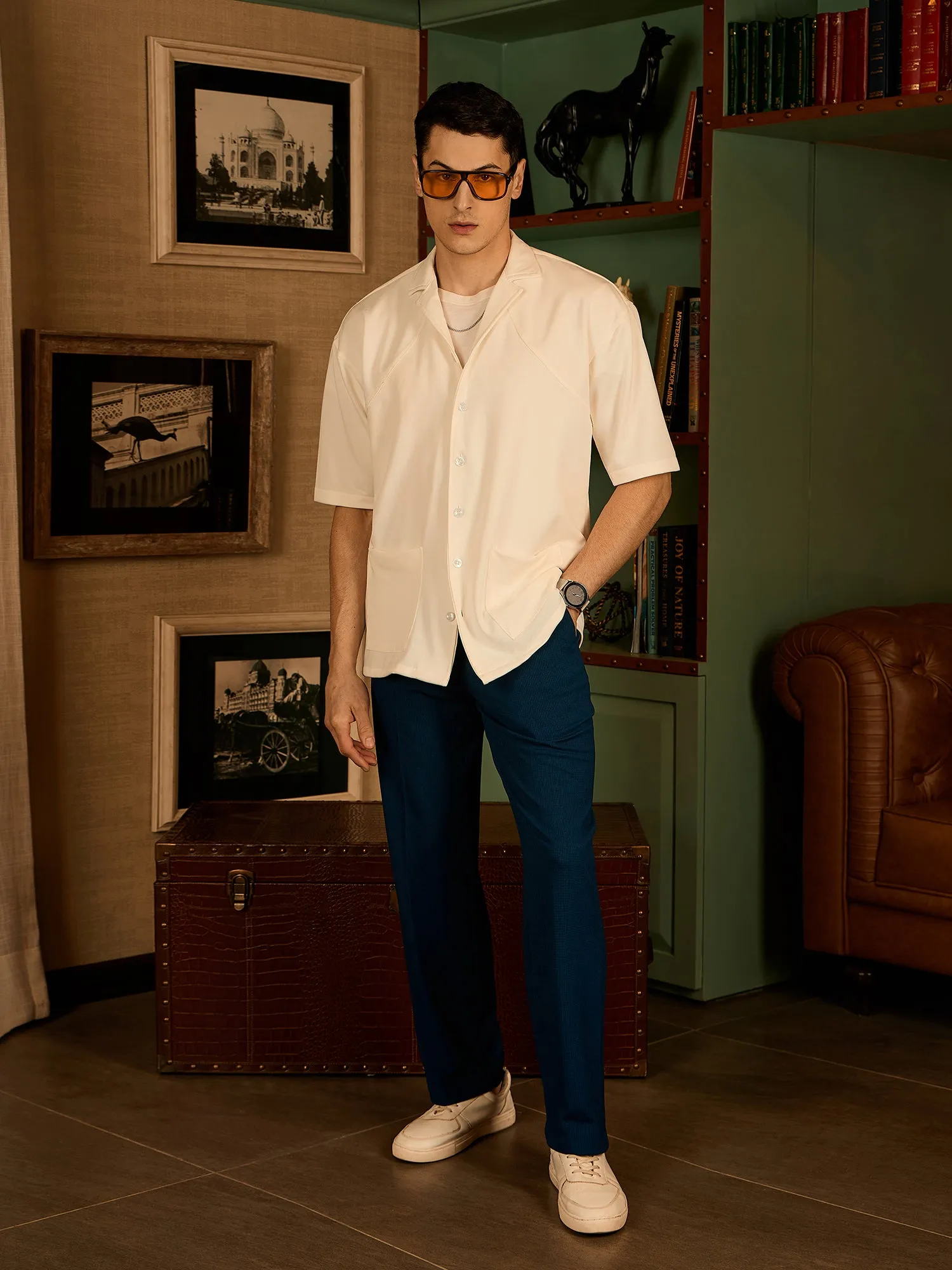 Blue: Korean Baggy Fit Stretchable Trouser