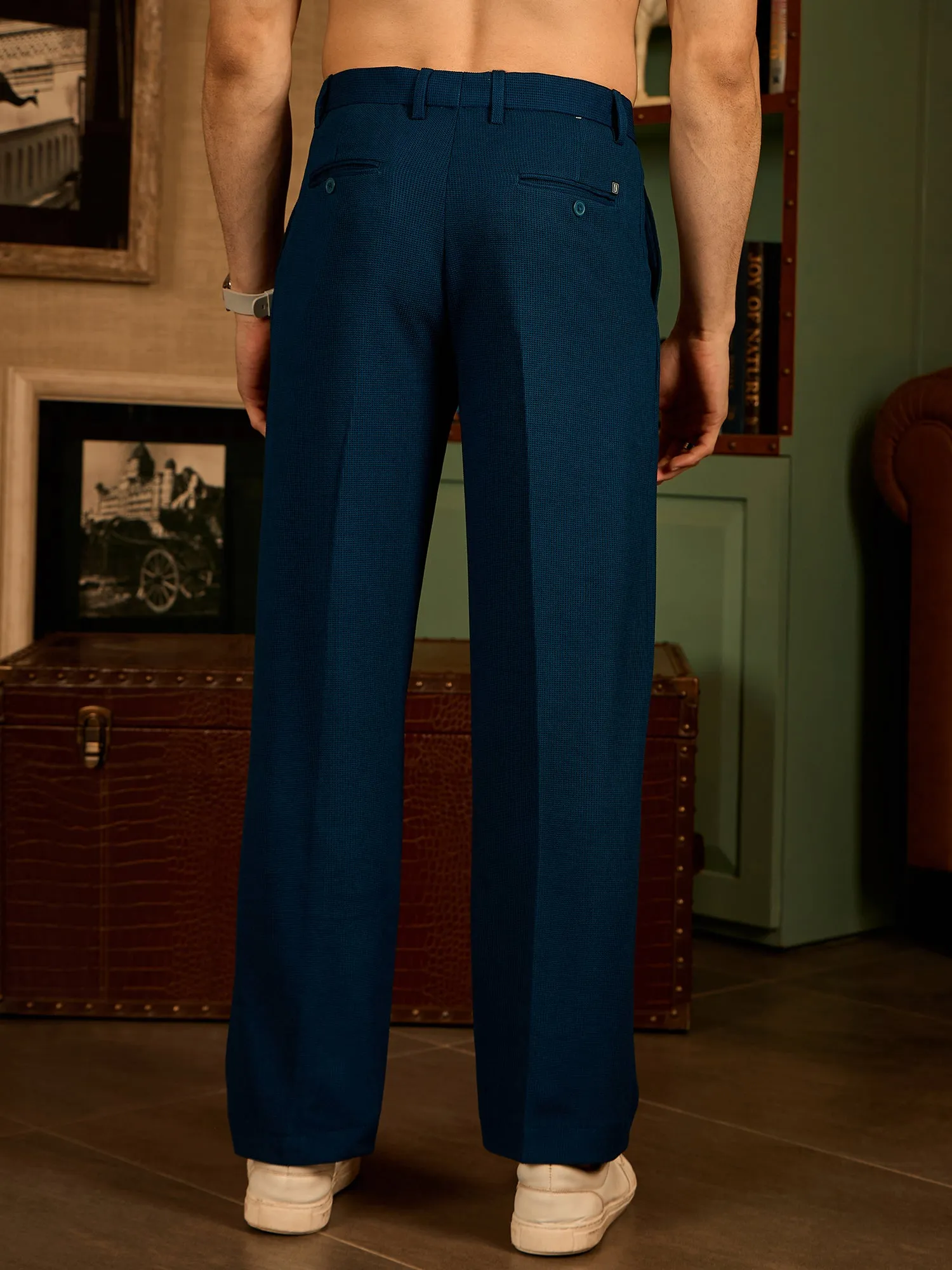 Blue: Korean Baggy Fit Stretchable Trouser