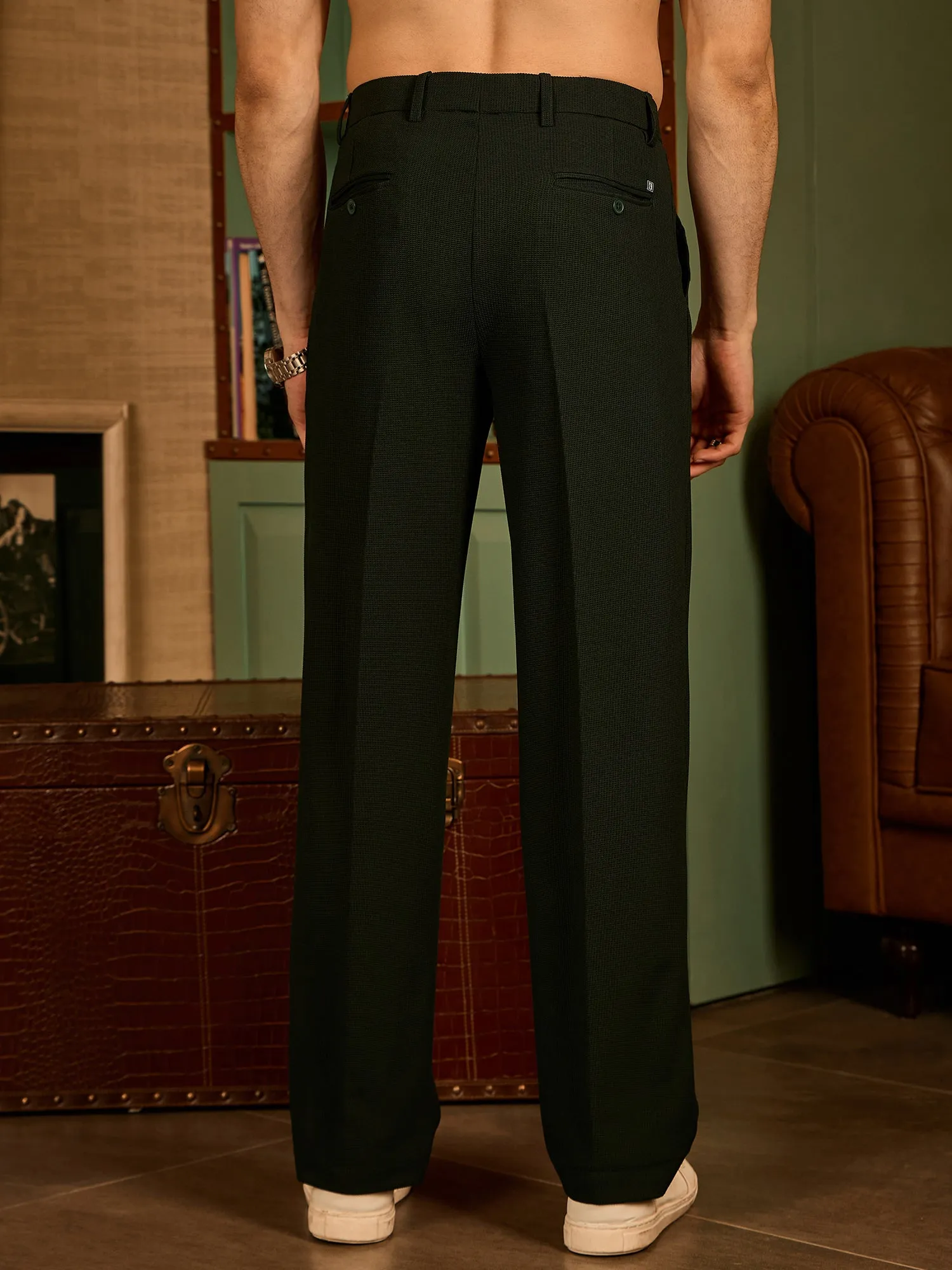 Dark Green: Korean Baggy Fit Stretchable Trouser