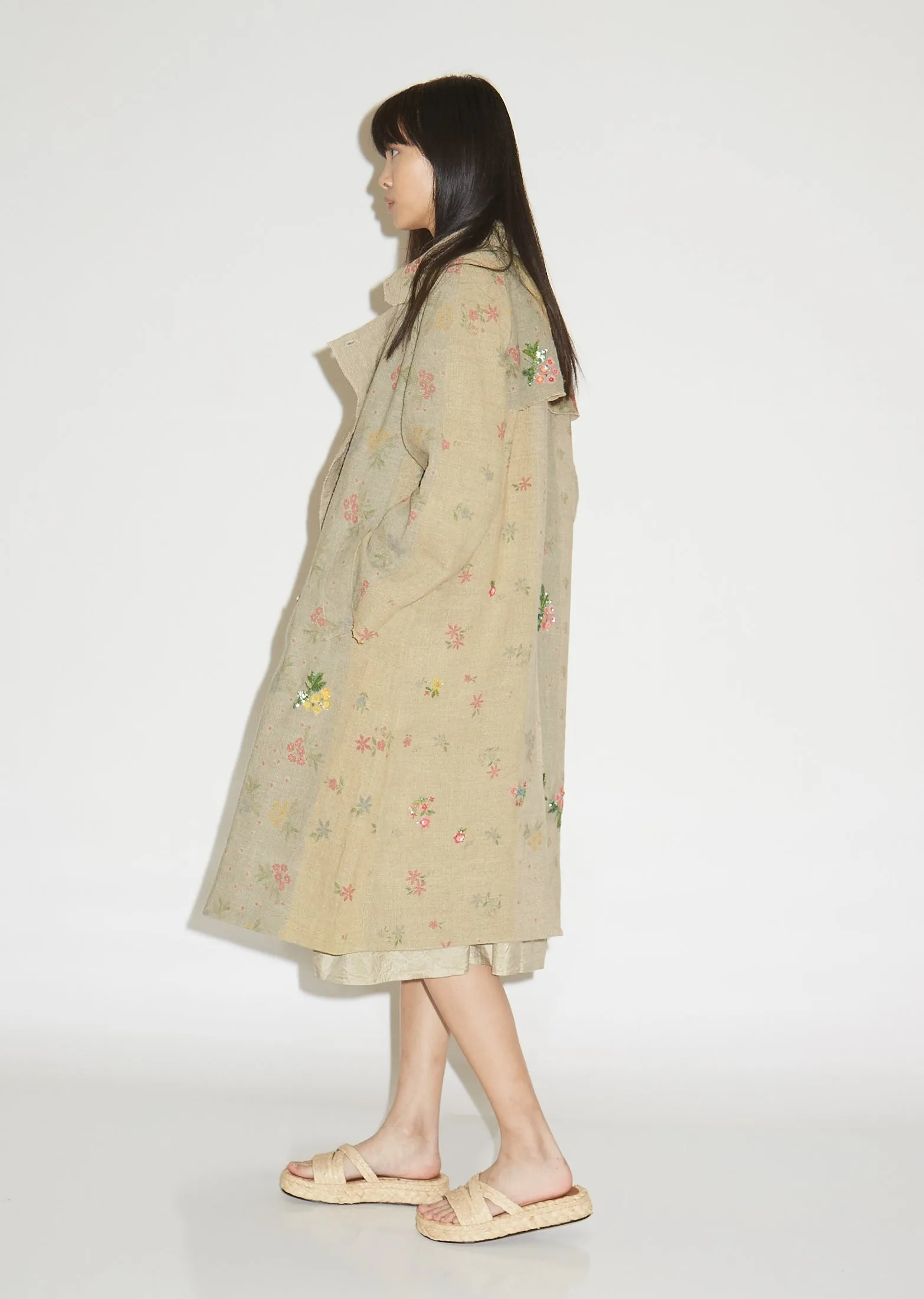 Floral Printed Linen Coat