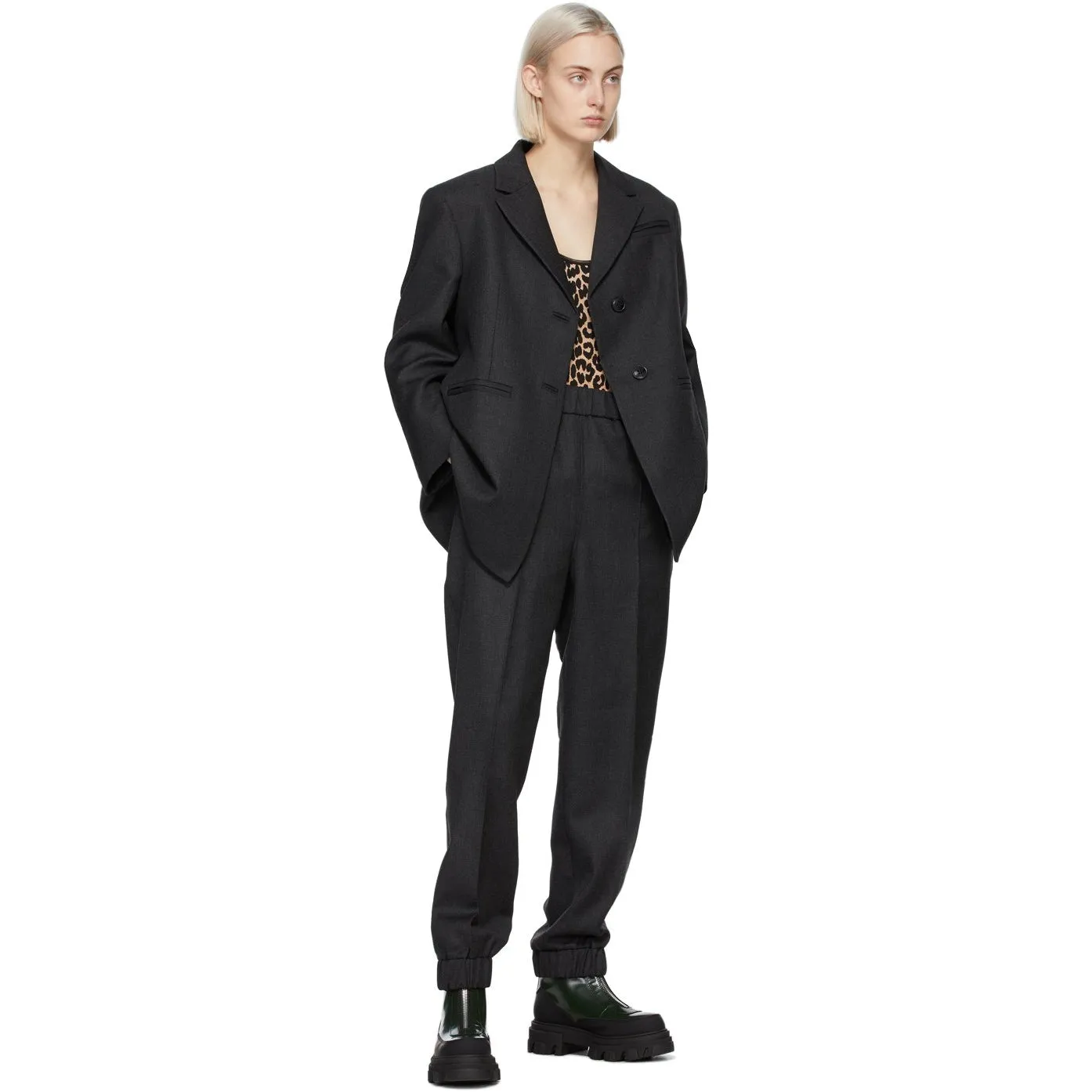 GANNI Grey Elasticized Suiting Trousers