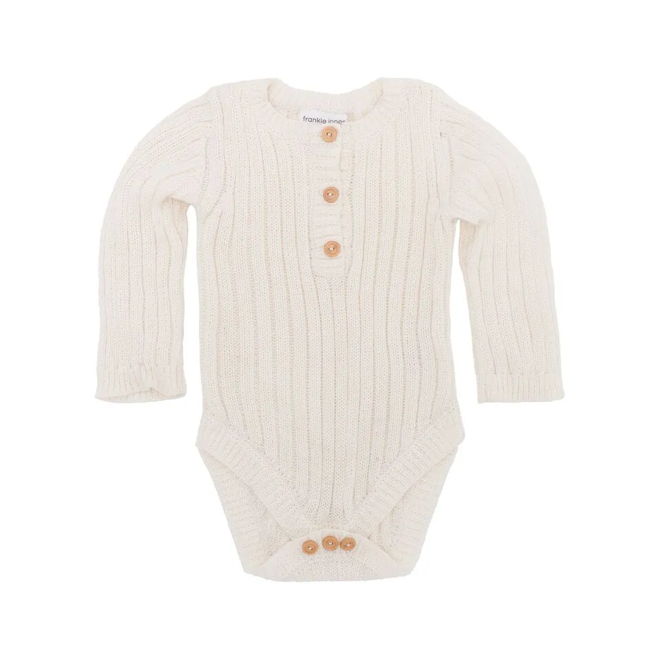 Goldie Hand Knit Rib Onesie Winter White