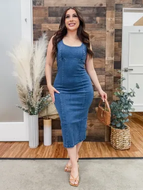 Julieta Denim Stretch Midi Dress