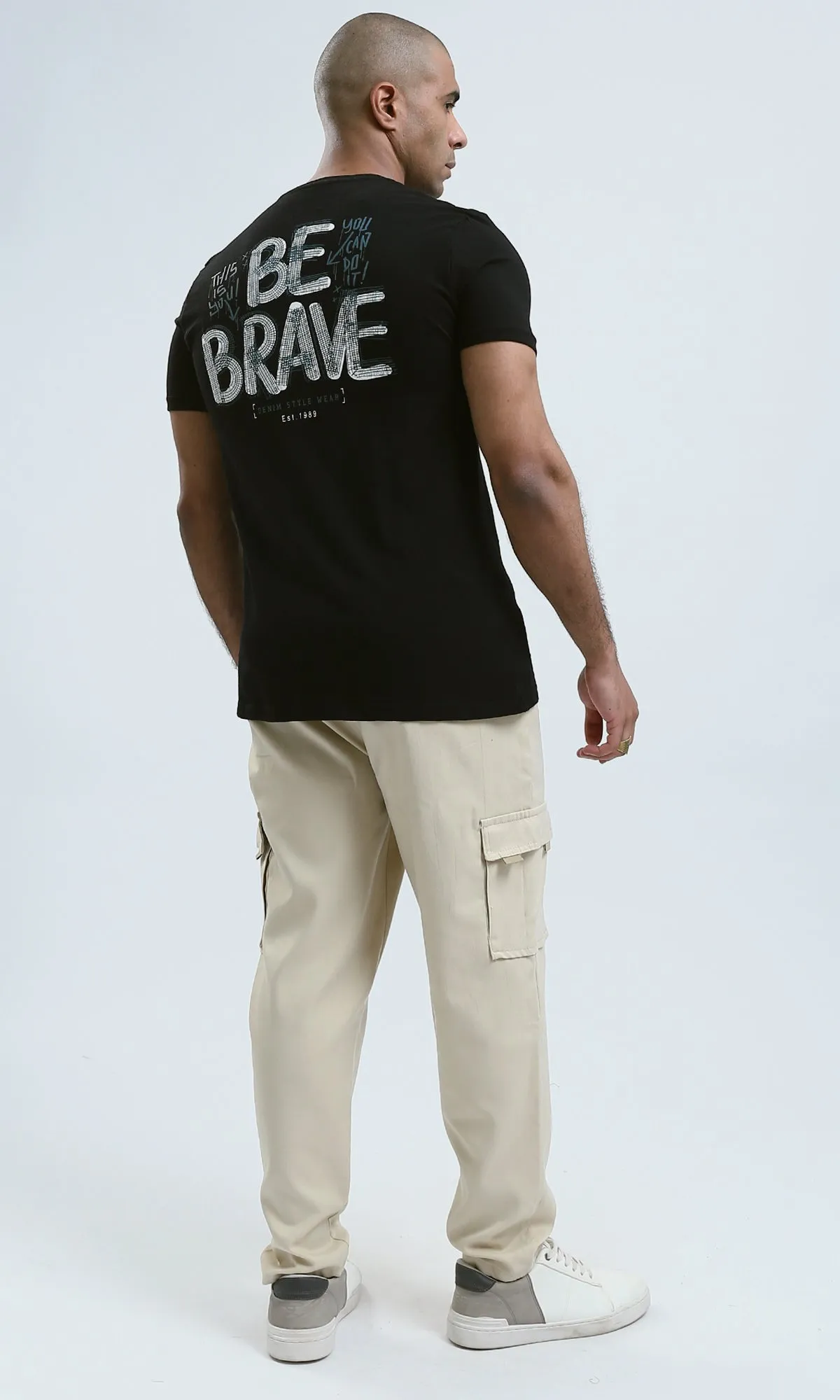 o182447 - Front & Back Print "Be Brave" Black Cotton Tee