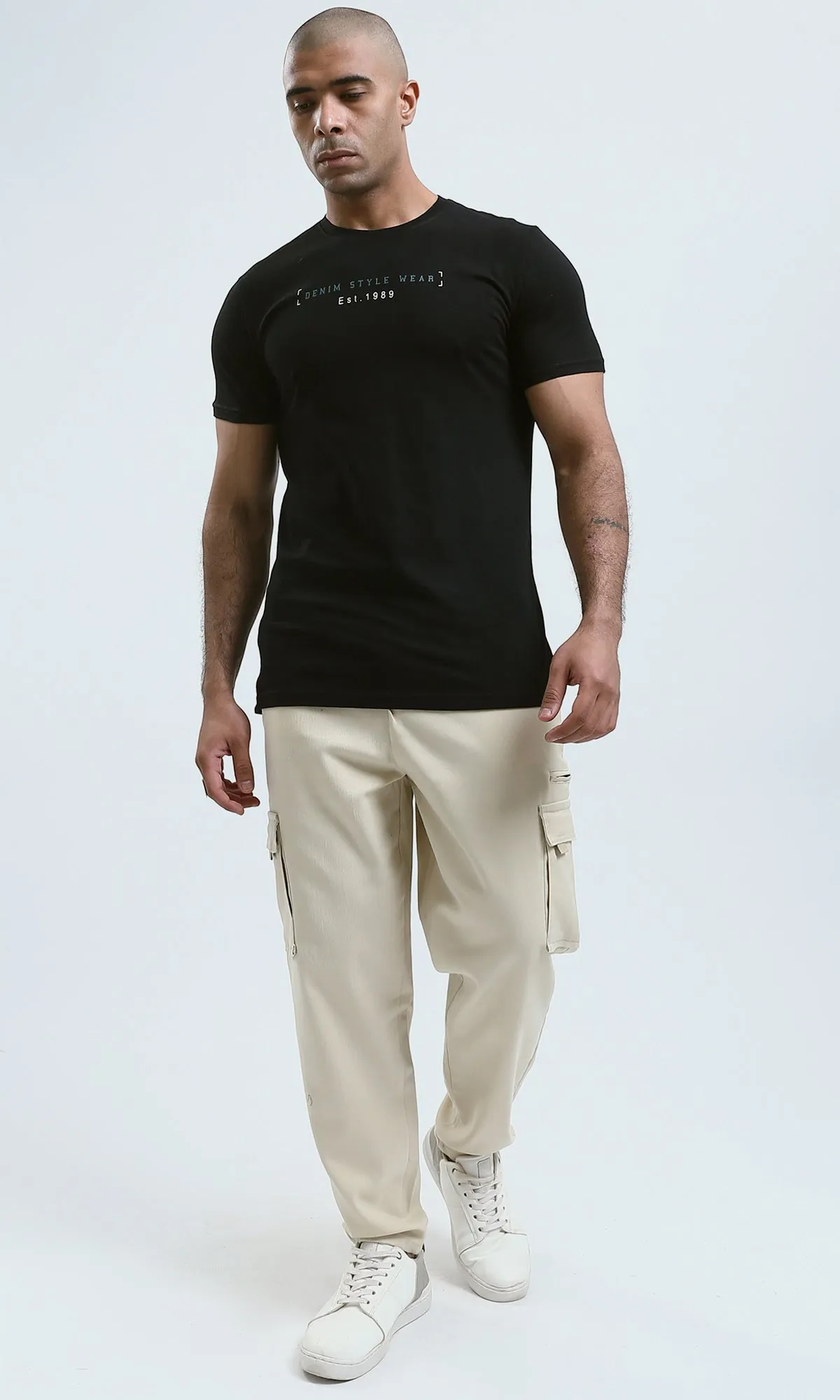 o182447 - Front & Back Print "Be Brave" Black Cotton Tee