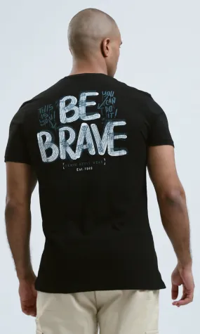 o182447 - Front & Back Print "Be Brave" Black Cotton Tee