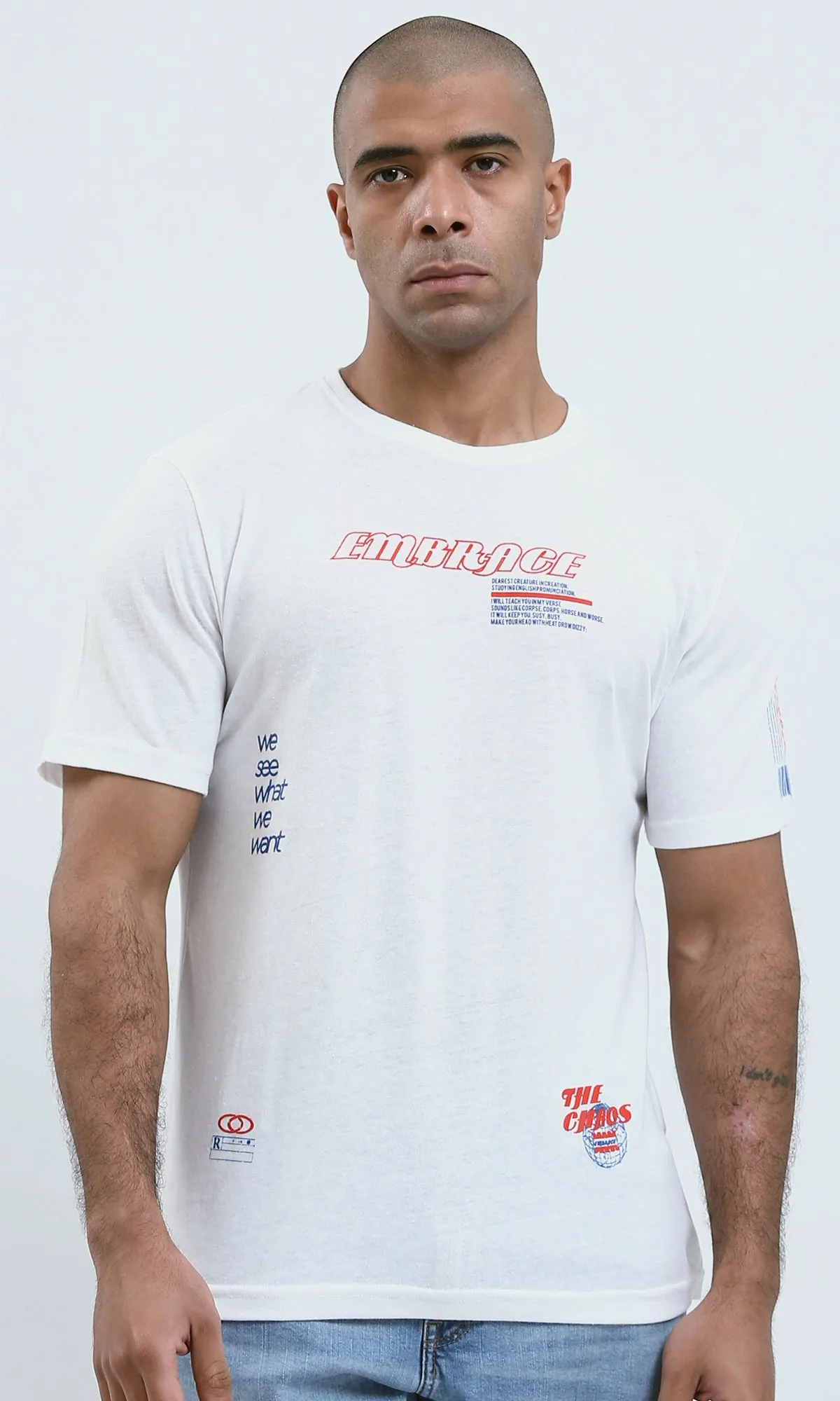 o188714 - Front & Back Print "Embrace" White Tee