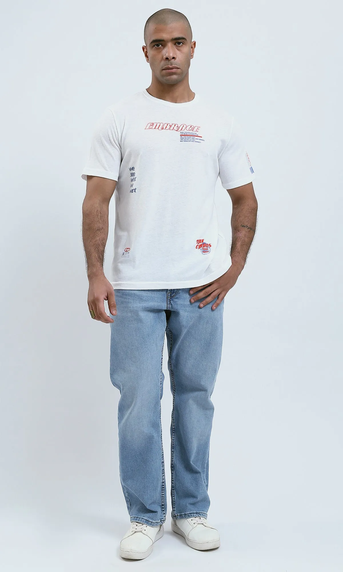 o188714 - Front & Back Print "Embrace" White Tee