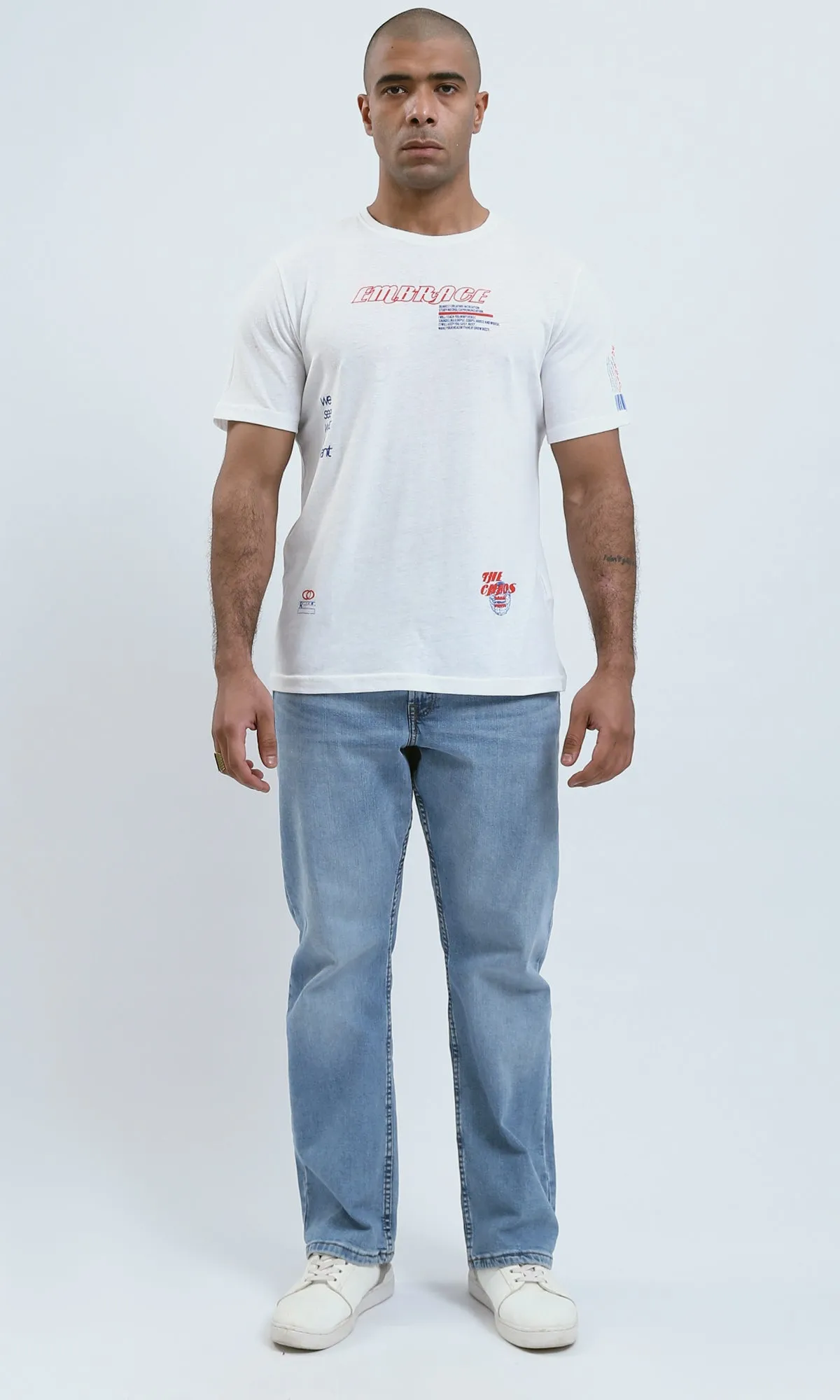 o188714 - Front & Back Print "Embrace" White Tee