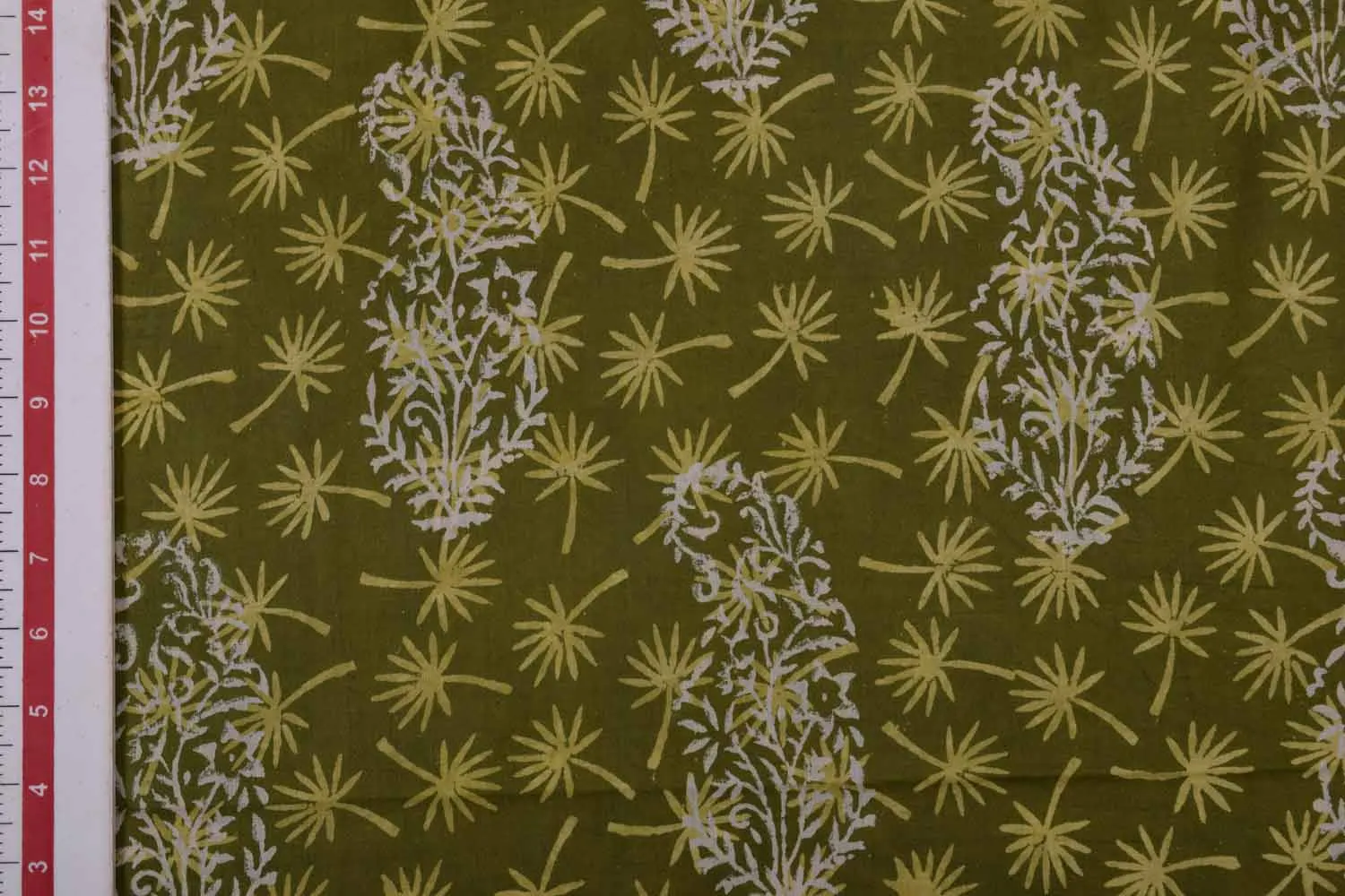 Olive Green Cotton Cambric Block Printed Fabric
