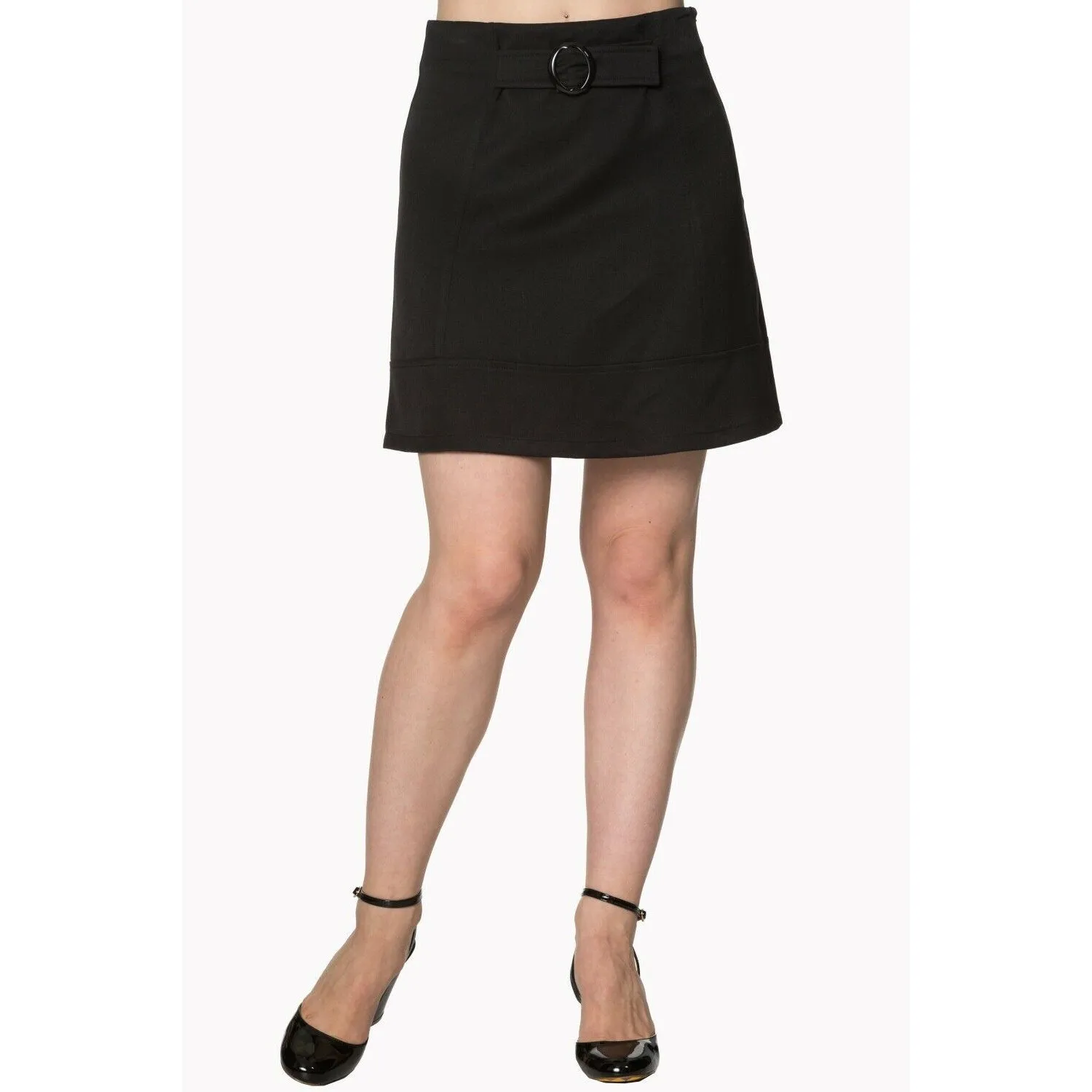 Plain Black Buckle Womens Skirt