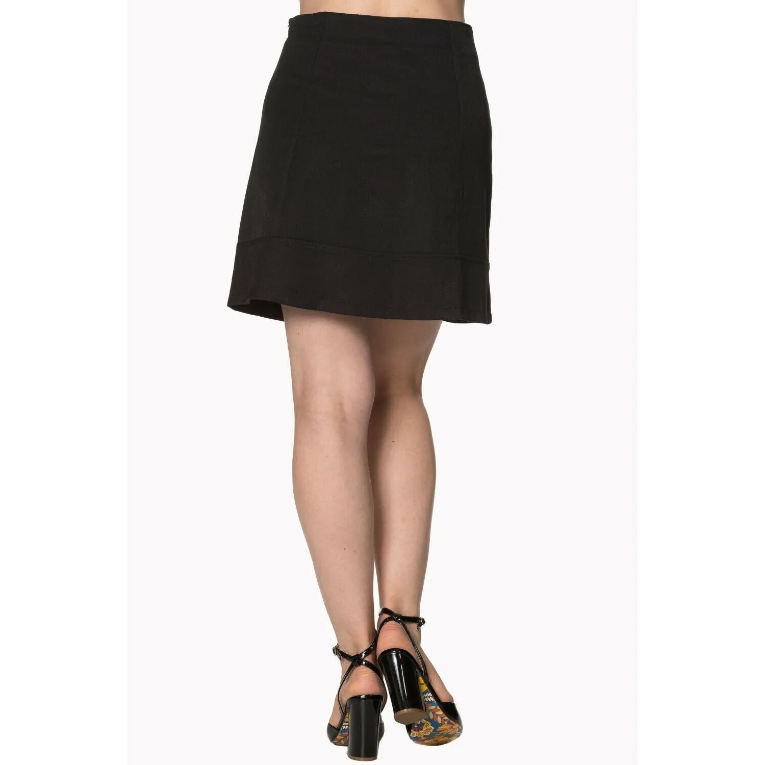 Plain Black Buckle Womens Skirt
