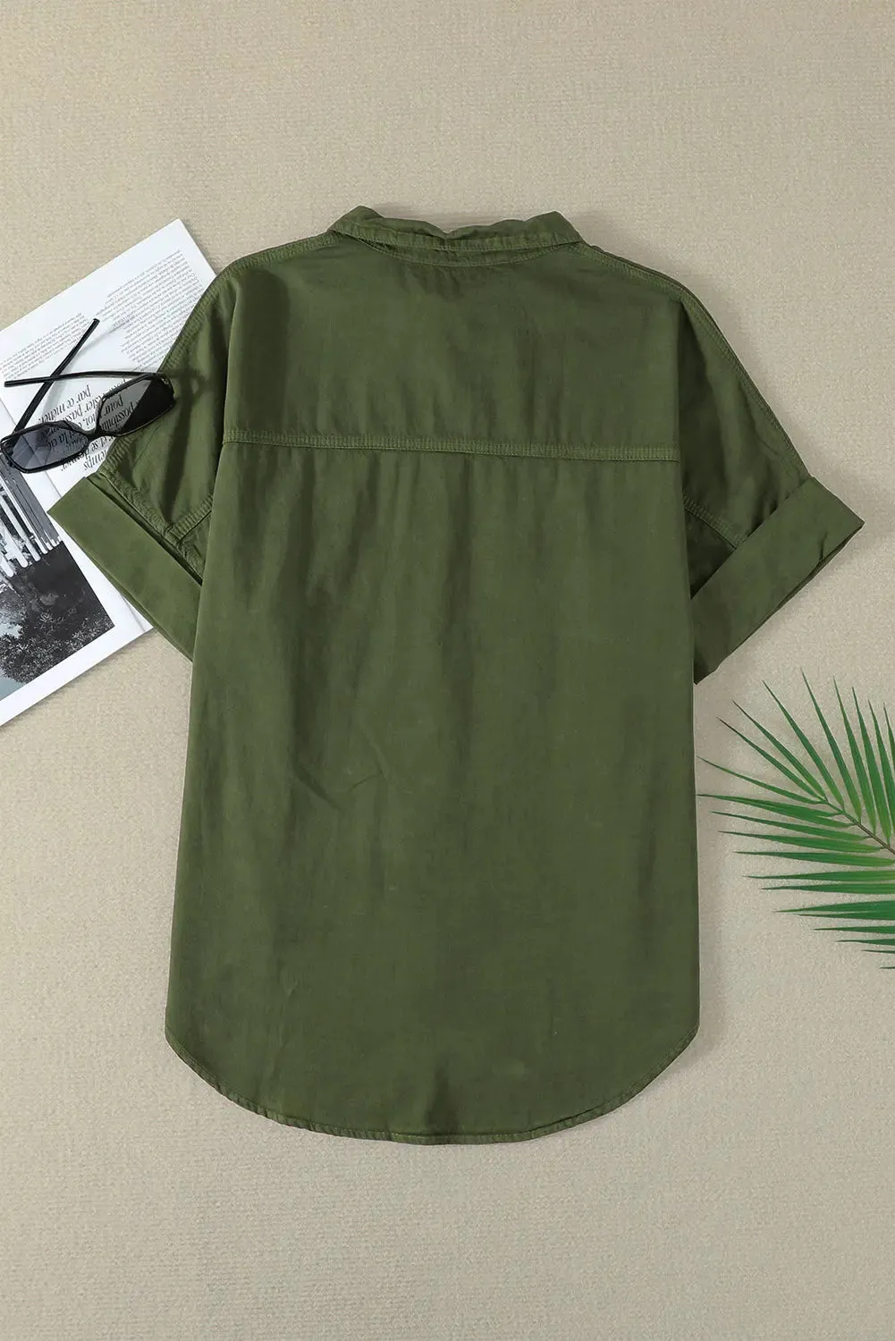 Pocketed Button Up - Short Sleeve - Denim Shirt