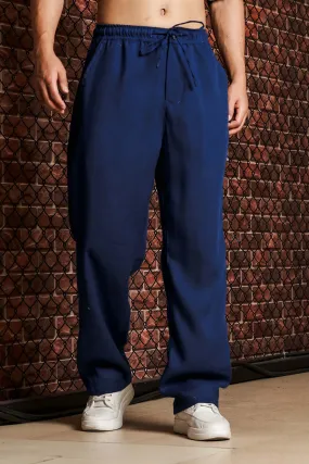 Relaxed Fit Solid Linen-Blend Lounge Trousers