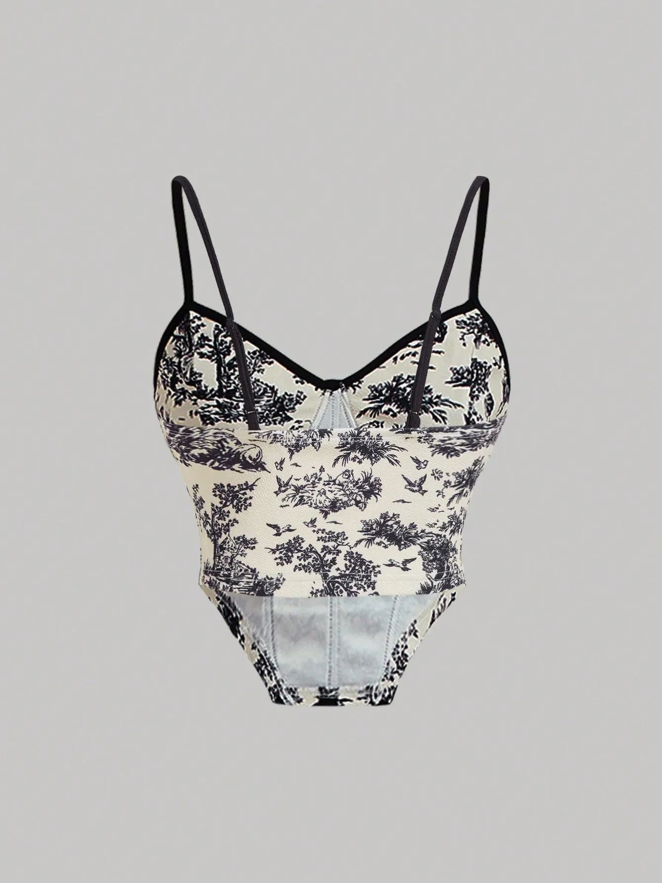 Retro Palace Blue & White Floral Printed Fish Bone  Top And Skirt Set