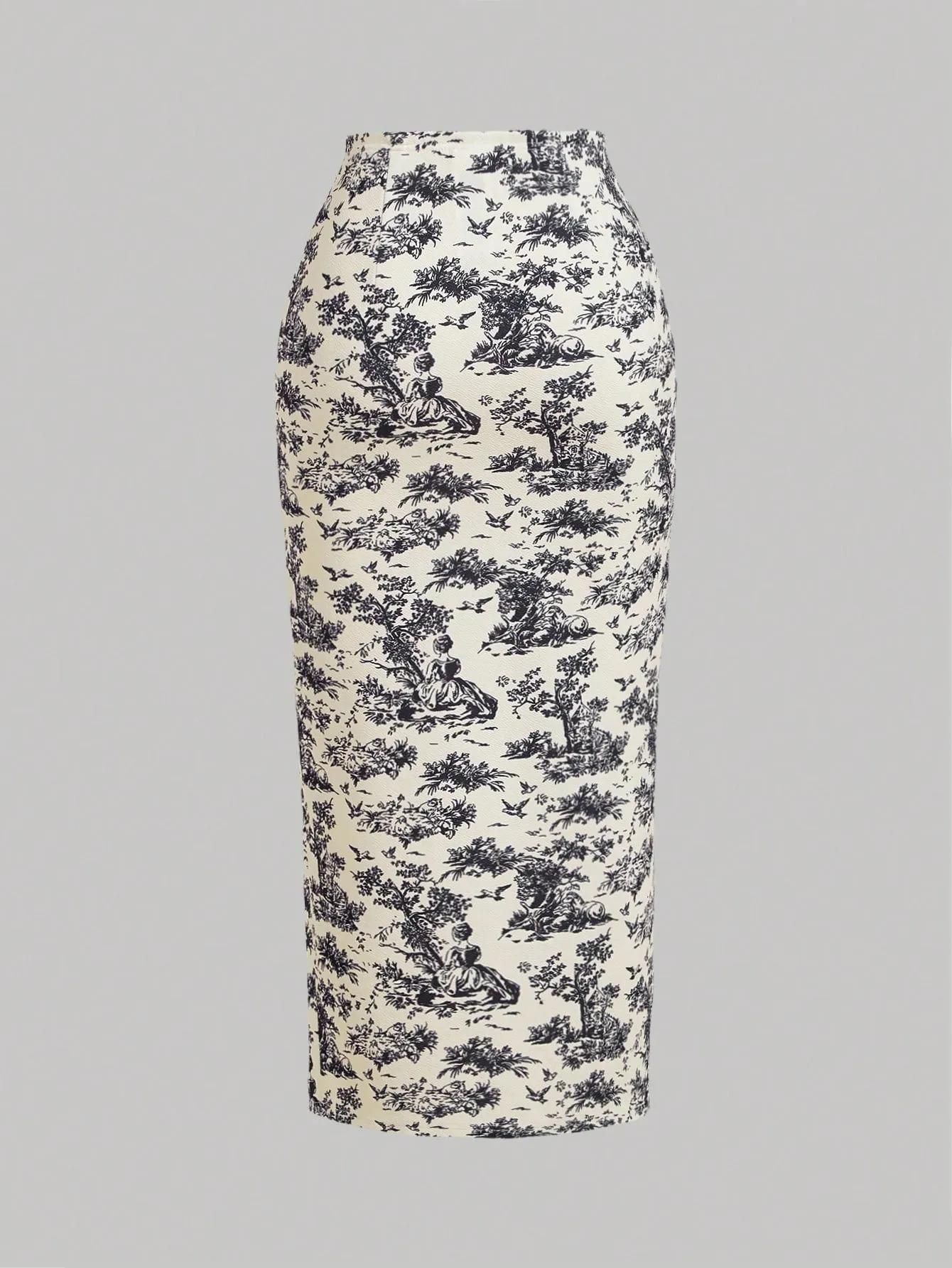 Retro Palace Blue & White Floral Printed Fish Bone  Top And Skirt Set