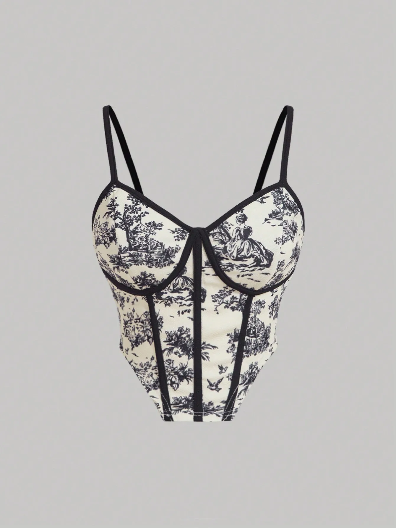Retro Palace Blue & White Floral Printed Fish Bone  Top And Skirt Set