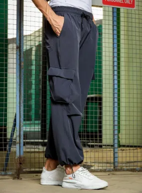 Unisex Baggy Fit Dark Grey Parachute Cargo Trousers