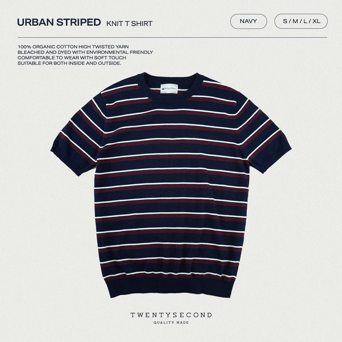 URBAN STRIPED KNIT TEE - NAVY