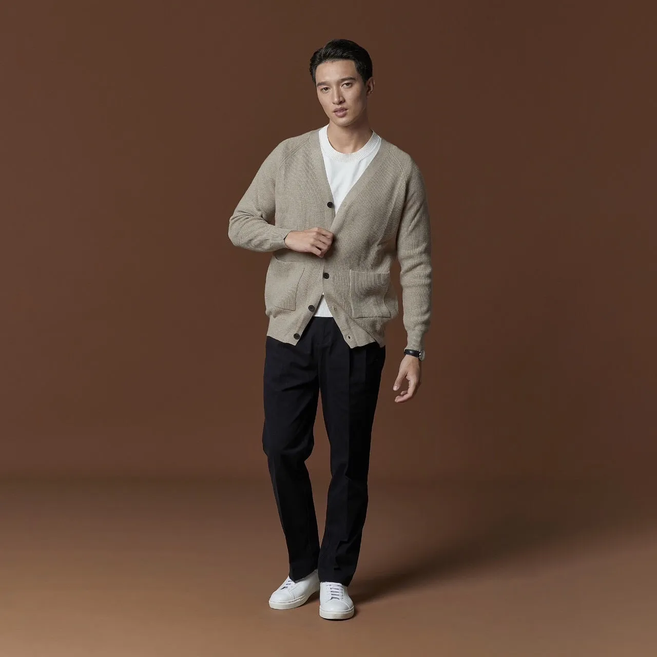 V-NECK CARDIGAN - KHAKI