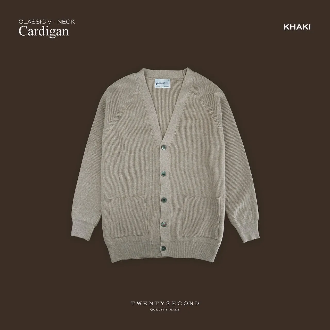 V-NECK CARDIGAN - KHAKI