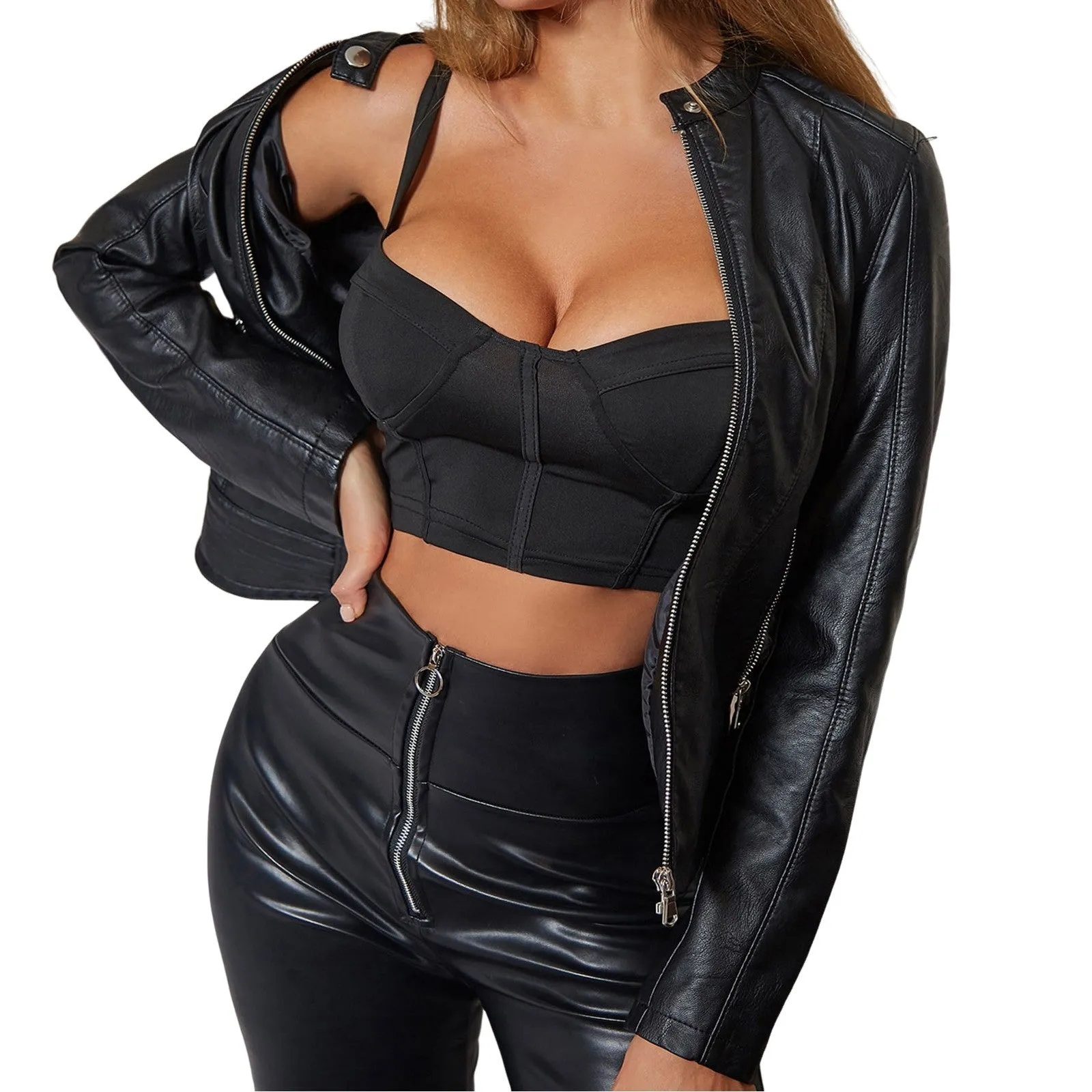 Women Bike Coat Moto Biker Leather Jackets Spring Autumn Slim Fit Leather Jacket Outerwear Women Fashion Short Jacket