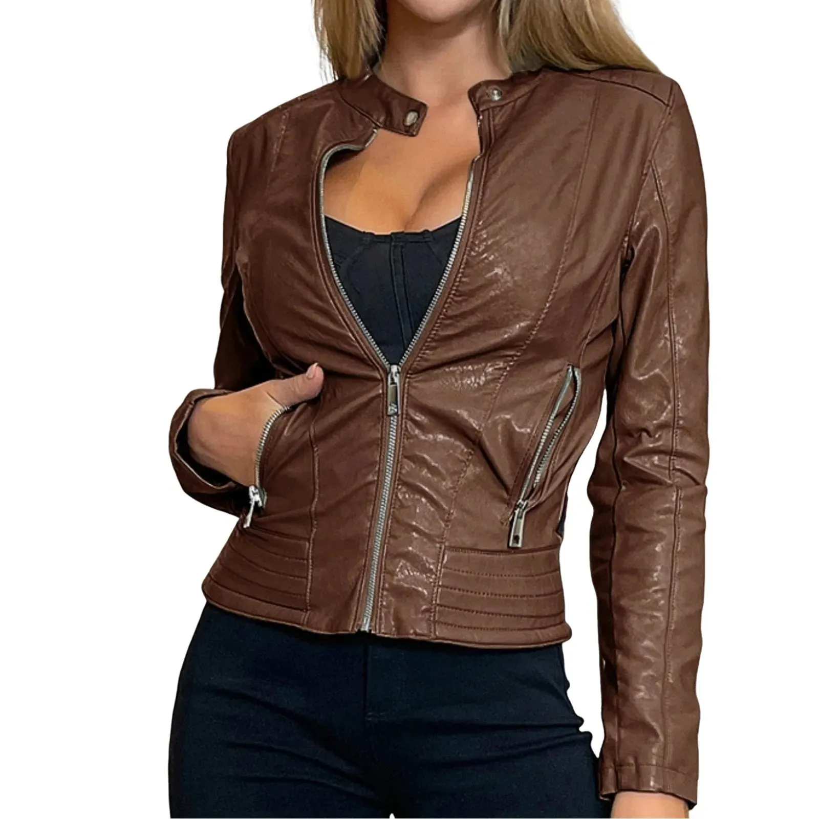 Women Bike Coat Moto Biker Leather Jackets Spring Autumn Slim Fit Leather Jacket Outerwear Women Fashion Short Jacket