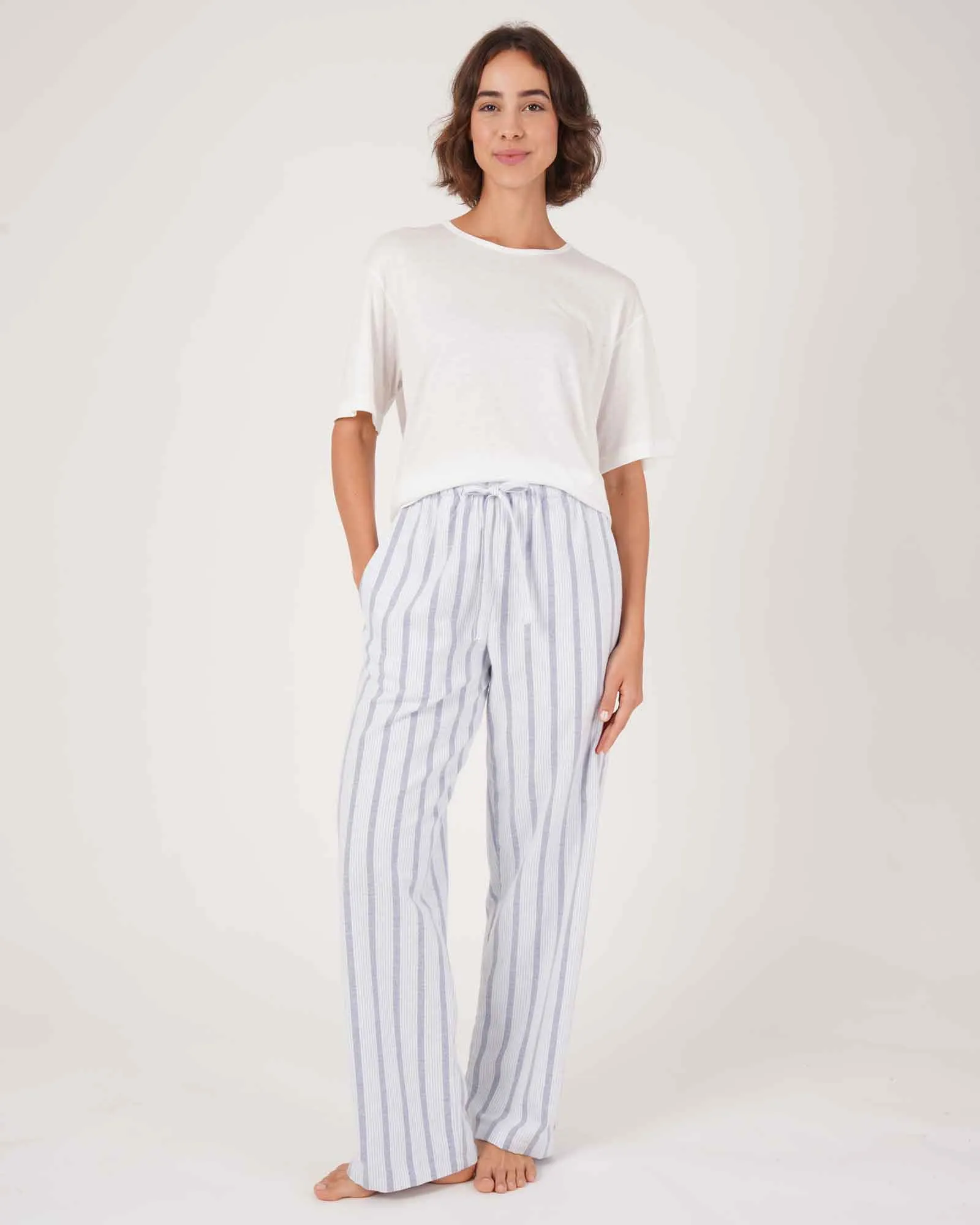 Women's Brushed Cotton Pyjama Trousers - Ripple Stripe