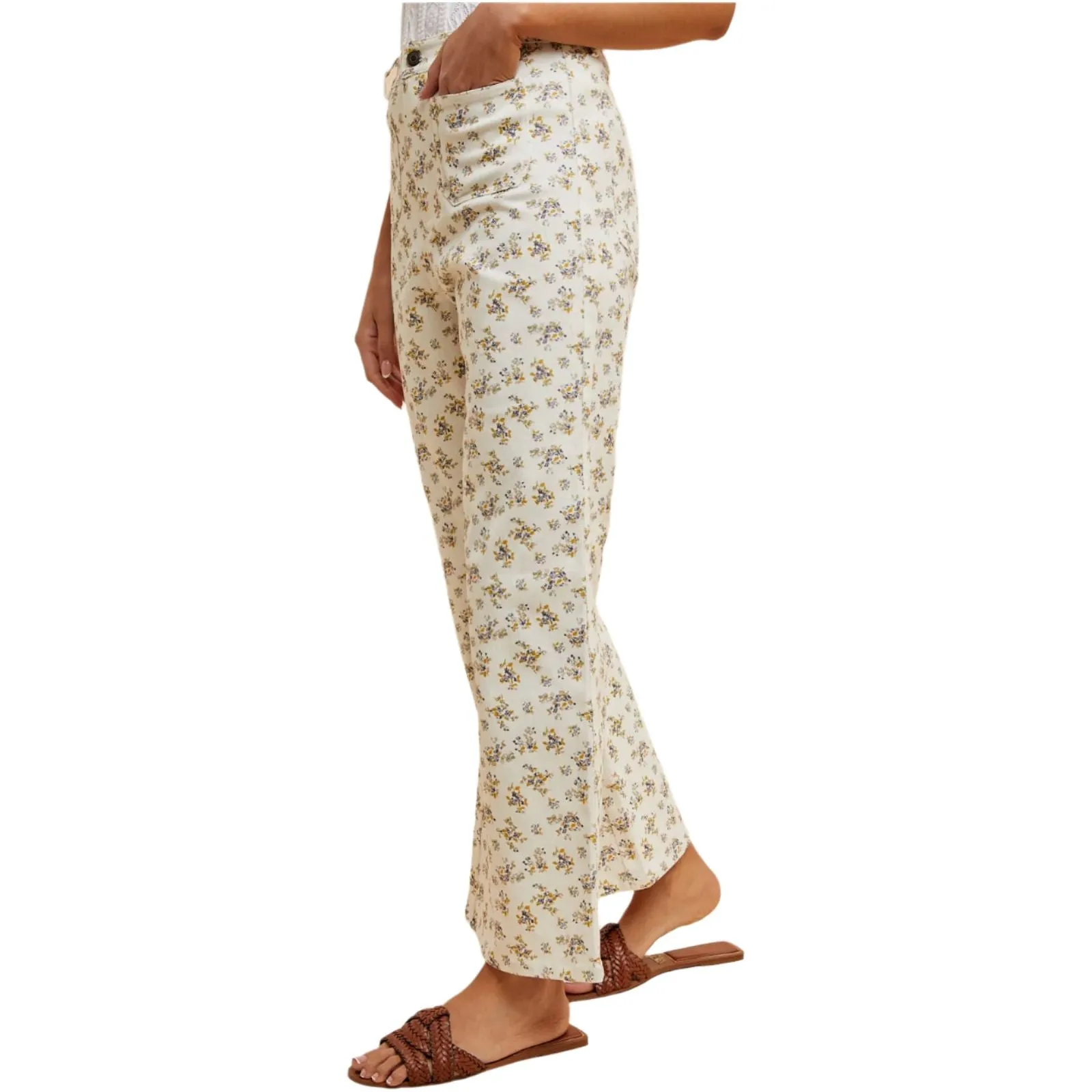 Women's Ditsy Printed Front Pocket Stretch Wide Leg Jeans AP6329