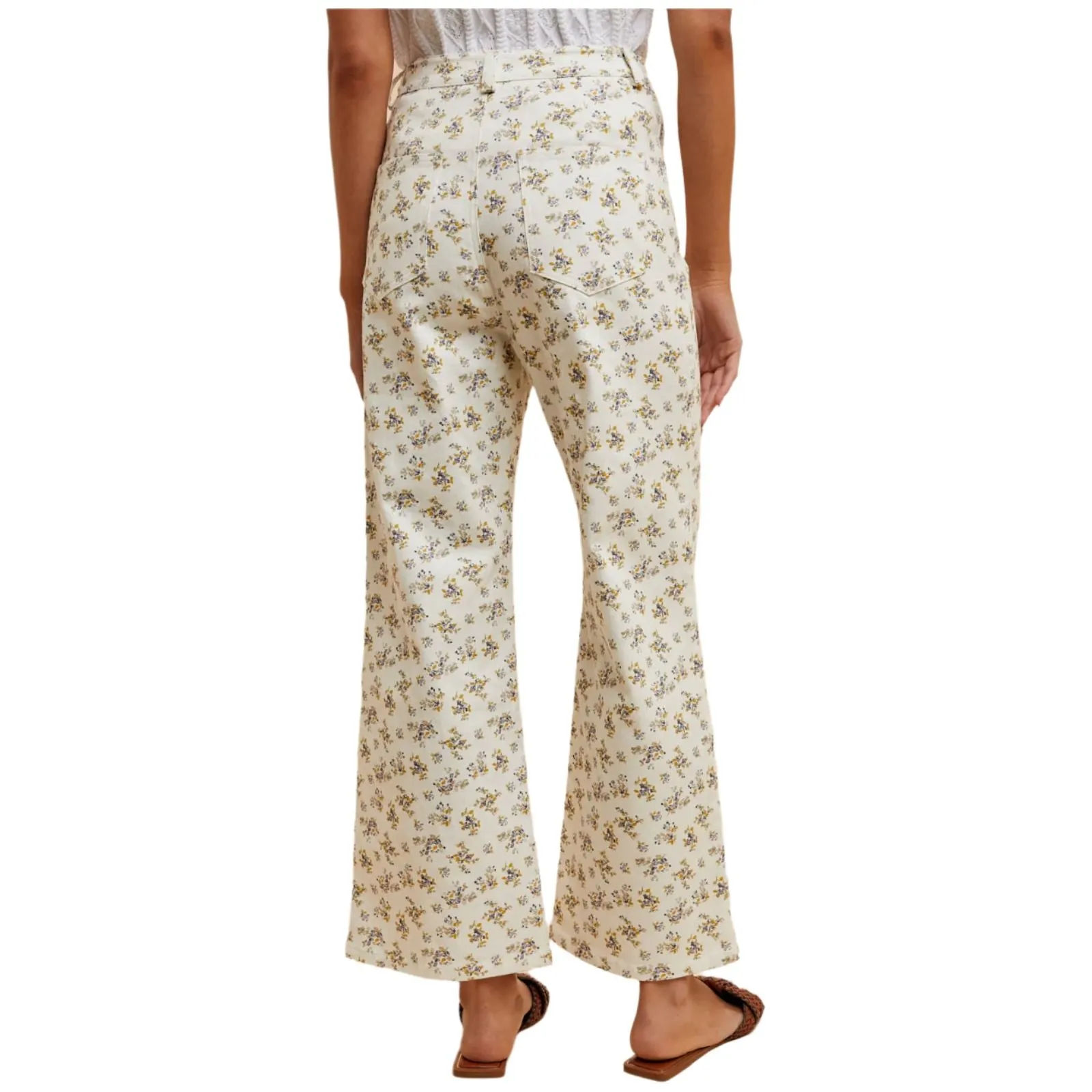 Women's Ditsy Printed Front Pocket Stretch Wide Leg Jeans AP6329